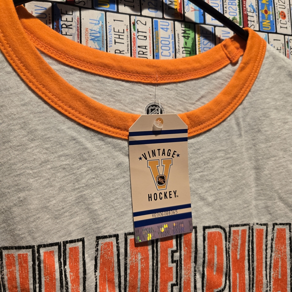 NHL Philadelphia Flyers Men’s Short Sleeve Sport Gray-Orange Shirt-Size XLarge - Picture 6 of 8